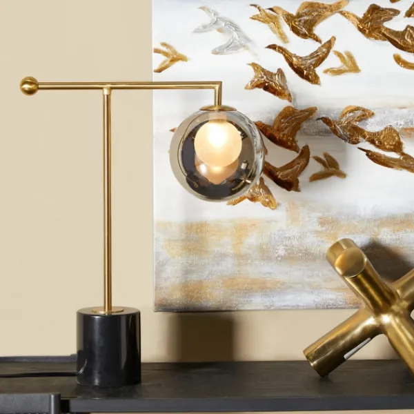 Table Lamps-Kirkland's Home Gold Metal Smoked Glass Shade Table Lamp Gray
