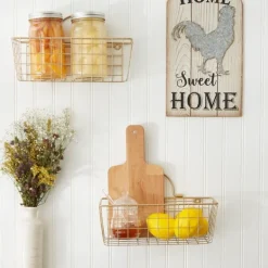 Wall Storage-Kirkland's Home Gold Metal Wire Cage Wall Baskets, Set Of 2