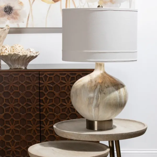 Table Lamps-Kirkland's Home Gold Pistachio Swirl Gourd Table Lamp Ivory