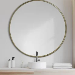 Decorative Mirrors-Kirkland's Home Gold Round Thin Metal Frame Wall Mirror