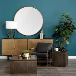 Decorative Mirrors-Kirkland's Home Gold Round Thin Metal Frame Wall Mirror