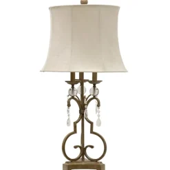 Table Lamps-Kirkland's Home Gold Scrolled Candlestick Table Lamp Tan