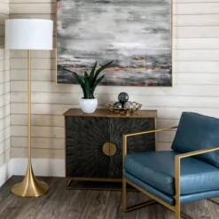 Floor Lamps-Kirkland's Home Gold Sleek Modern Floor Lamp White
