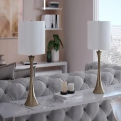 Table Lamps-Kirkland's Home Gold Sparkle Shade Tapered Table Lamps, Set Of 2 White
