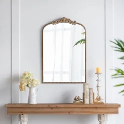 Decorative Mirrors-Kirkland's Home Gold Studded Scroll Arched Mirror, 36 In.