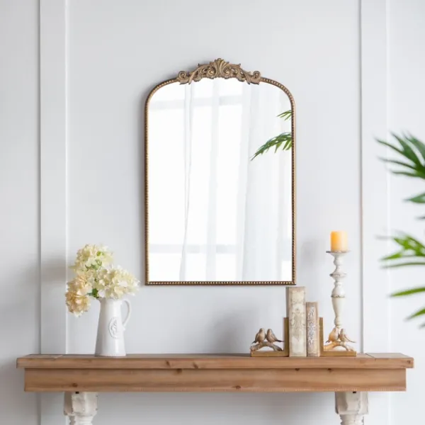 Decorative Mirrors-Kirkland's Home Gold Studded Scroll Arched Mirror, 36 In.