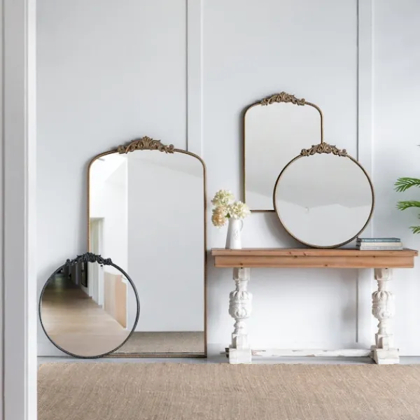 Decorative Mirrors-Kirkland's Home Gold Studded Scroll Arched Mirror, 36 In.