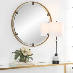 Decorative Mirrors-Kirkland's Home Gold Suspended Round Wall Mirror