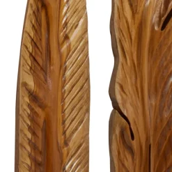 Wall Plaques-Kirkland's Home Gold Teak Carved Feather Wall Plaques, Set Of 3 Brown