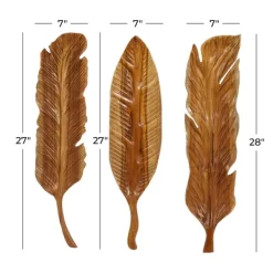Wall Plaques-Kirkland's Home Gold Teak Carved Feather Wall Plaques, Set Of 3 Brown