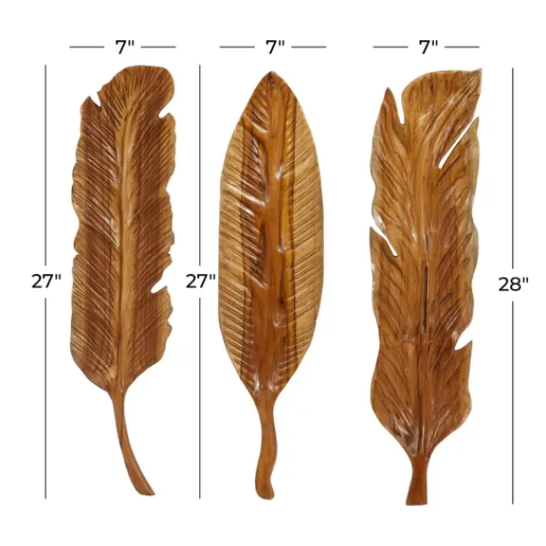 Wall Plaques-Kirkland's Home Gold Teak Carved Feather Wall Plaques, Set Of 3 Brown
