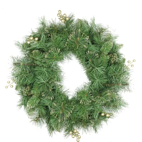 Wreaths-Kirkland's Home Gold Tipped Pine Needle And Berries Wreath Green/Gold