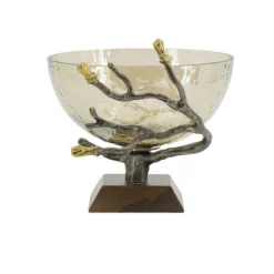 Decorative Bowls & Jars-Kirkland's Home Gold Tipped Walnut Wood Glass Bowl Brown/Gold