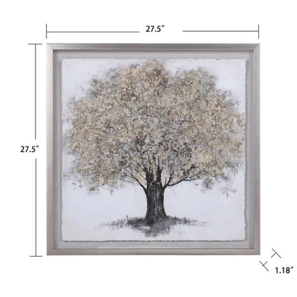 Framed Art-Kirkland's Home Gold Tree Rice Paper Framed Art Print Gold/White