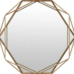 Decorative Mirrors-Kirkland's Home Gold Wire Metal Hexagon Frame Wall Mirror