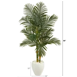 Trees & Topiaries-Kirkland's Home Golden Cane Palm With White Planter, 5.5 Ft.