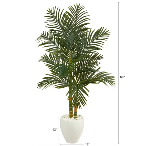Trees & Topiaries-Kirkland's Home Golden Cane Palm With White Planter, 5.5 Ft.