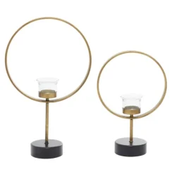 Candle Holders-Kirkland's Home Golden Halo 2-Pc. Candle Holder Set Gold/Black