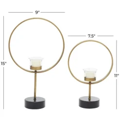 Candle Holders-Kirkland's Home Golden Halo 2-Pc. Candle Holder Set Gold/Black