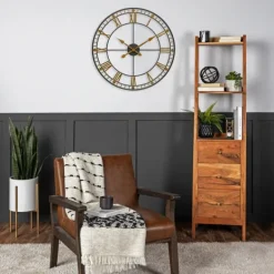 Clocks-Kirkland's Home Golden Open Face Industrial Wall Clock