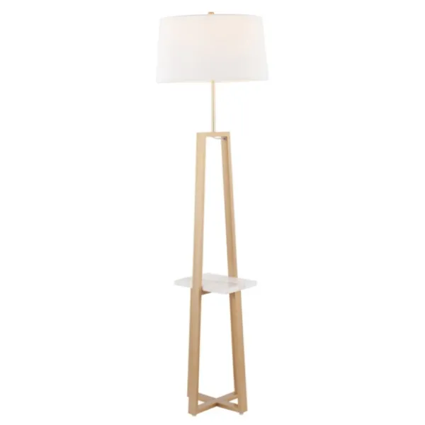 Floor Lamps-Kirkland's Home Golden Triangle Marble Shelf Floor Lamp White