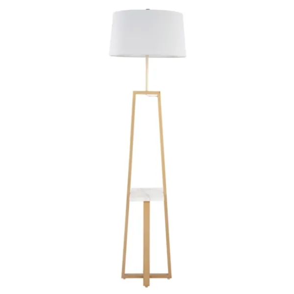 Floor Lamps-Kirkland's Home Golden Triangle Marble Shelf Floor Lamp White