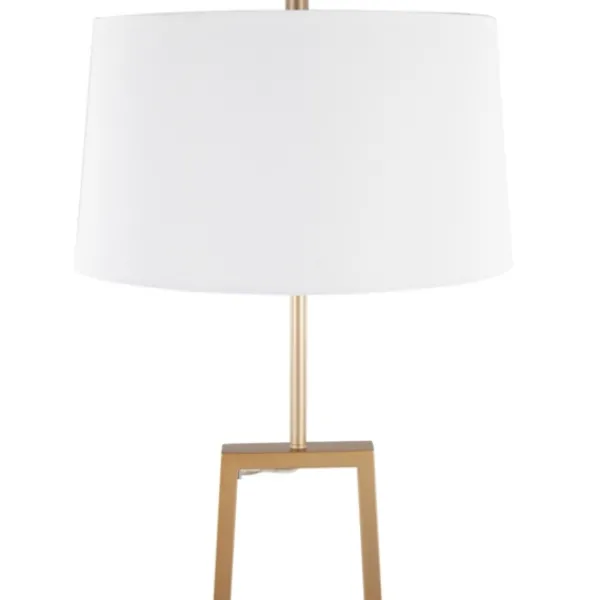 Floor Lamps-Kirkland's Home Golden Triangle Marble Shelf Floor Lamp White
