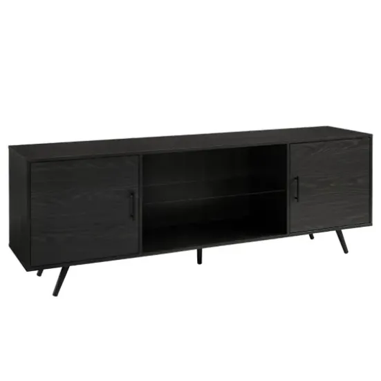 Tv Stands & Media Consoles-Kirkland's Home Graphite 2-Door Glass Shelf Media Cabinet Black