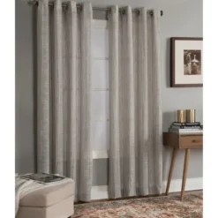 Curtains & Drapes-Kirkland's Home Graphite Stripe Single Curtain Panel, 84 In. Gray/White