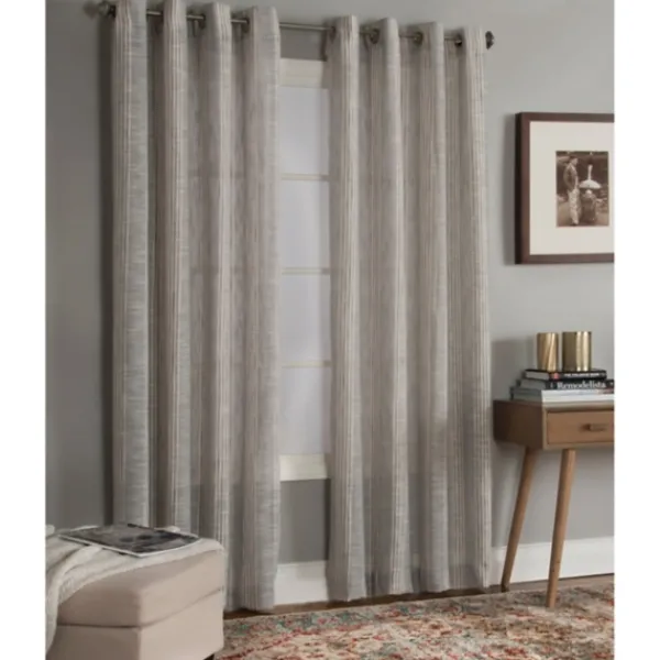 Curtains & Drapes-Kirkland's Home Graphite Stripe Single Curtain Panel, 84 In. Gray/White