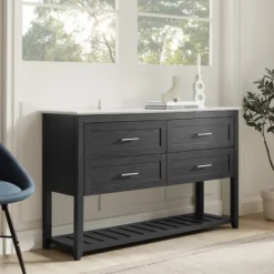 Cabinets & Sideboards-Kirkland's Home Graphite Wood Storage Buffet With Faux Marble Top Gray/White
