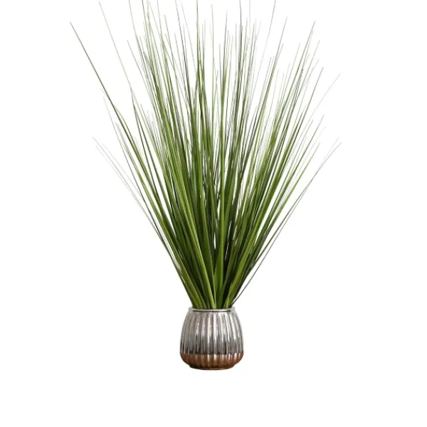 Arrangements & Greenery-Kirkland's Home Grass Arrangement In Silver Ribbed Pot Green/Silver
