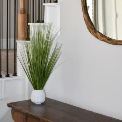 Arrangements & Greenery-Kirkland's Home Grass Arrangement In White Ribbed Pot Green/White