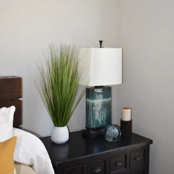 Arrangements & Greenery-Kirkland's Home Grass Arrangement In White Ribbed Pot Green/White