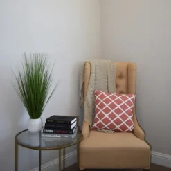Arrangements & Greenery-Kirkland's Home Grass Arrangement In White Ribbed Pot Green/White