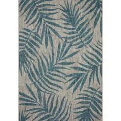 Outdoor Rugs-Kirkland's Home Gray And Aqua Palm Leaves Outdoor Area Rug, 5X7 Gray/Blue