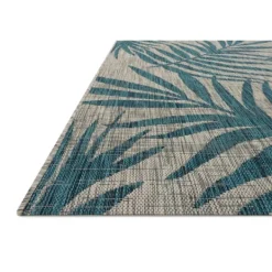 Outdoor Rugs-Kirkland's Home Gray And Aqua Palm Leaves Outdoor Area Rug, 5X7 Gray/Blue