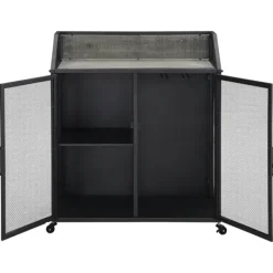 Kitchen Islands & Bar Carts-Kirkland's Home Gray And Black Mesh 2-Door Bar Cart