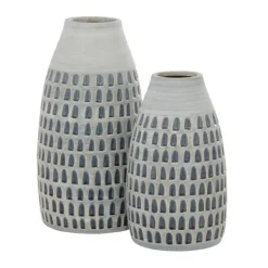 Vases-Kirkland's Home Gray And Blue Grooved Vases, Set Of 2 Gray/Blue