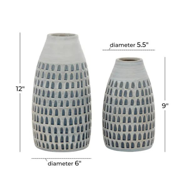 Vases-Kirkland's Home Gray And Blue Grooved Vases, Set Of 2 Gray/Blue