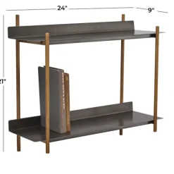 Shelves-Kirkland's Home Gray And Brass Metal Wall Shelf