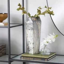 Vases-Kirkland's Home Gray And Gold Faux Marble Geometric Vase Gray/Gold