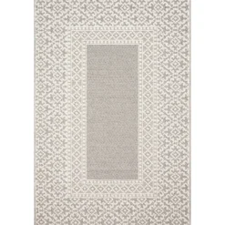 Outdoor Rugs-Kirkland's Home Gray And Ivory Lace Border Outdoor Area Rug, 6X9 Ivory/Gray