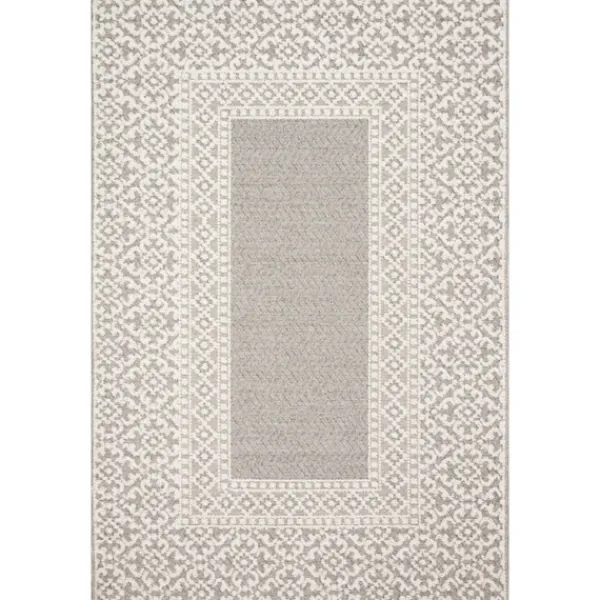 Outdoor Rugs-Kirkland's Home Gray And Ivory Lace Border Outdoor Area Rug, 6X9 Ivory/Gray