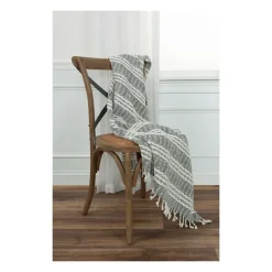 Blankets & Throws-Kirkland's Home Gray And Ivory Striped Cotton Throw Gray/Ivory