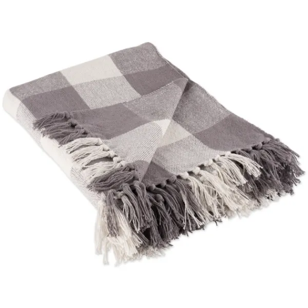 Blankets & Throws-Kirkland's Home Gray And White Buffalo Check Woven Fringe Throw Gray/White