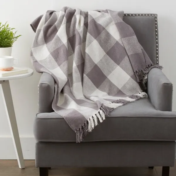 Blankets & Throws-Kirkland's Home Gray And White Buffalo Check Woven Fringe Throw Gray/White