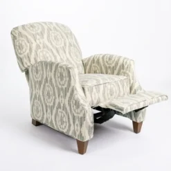 Accent Chairs-Kirkland's Home Gray And White Damask Upholstered Recliner Gray/White