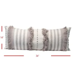 Pillows-Kirkland's Home Gray And White Striped Fringe Lumbar Pillow Gray/White