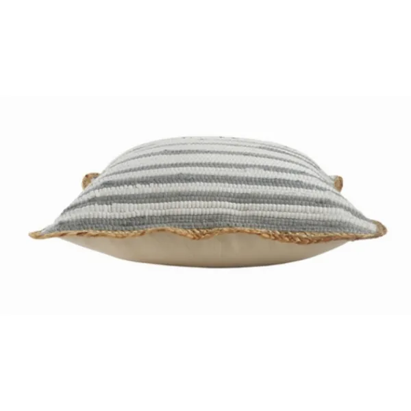 Pillows-Kirkland's Home Gray And White Stripped Jute Border Accent Pillow Gray/White/Tan